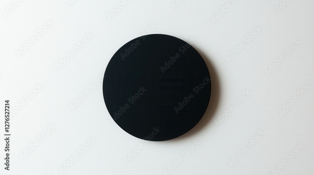 Poster a simple black circular object sits on a white surface, showcasing minimalism and contrast in design