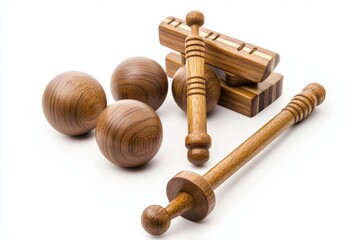 Wooden Tools and Spheres Arranged Artistically on a Smooth Surface for a Creative Endeavor. Generative AI