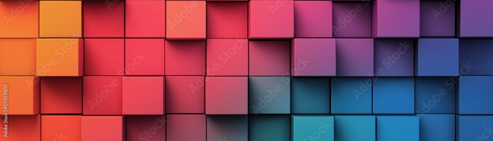 Poster a vibrant gradient of colored cubes arranged in a pattern, showcasing shades from orange and pink to