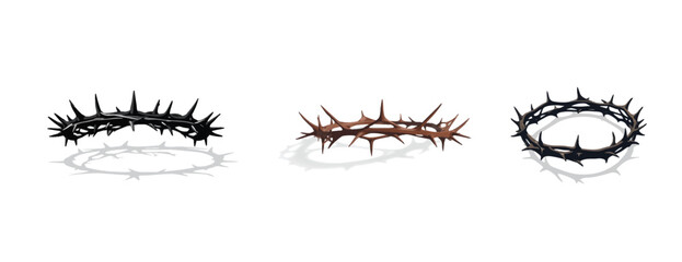 Crown of thorns religious Christian symbol black elements vector hand drawn illustration, Circle of thorns icon on Transparent  white Background