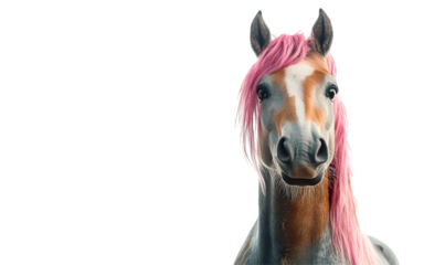Funny pony horse with pink hair transparent PNG set bundle isolated background
