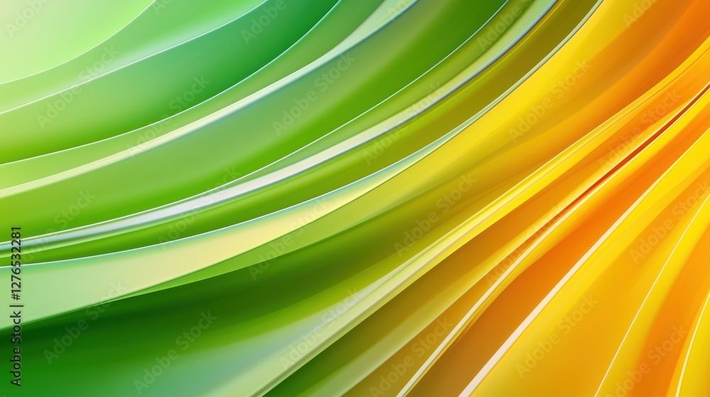 Poster a vibrant, abstract design featuring flowing curves in shades of green and yellow, creating a dynami