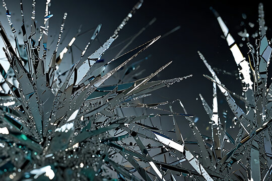 Image Of A Broken Glass Window On A Black Background.