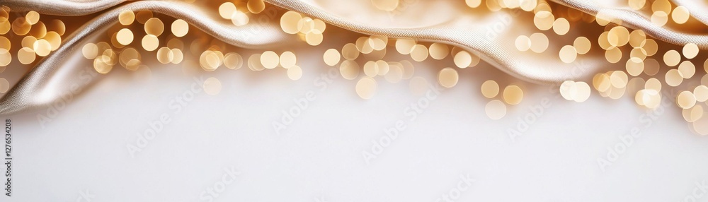 Poster a shimmering background featuring soft, flowing textures and warm golden bokeh, creating an elegant 