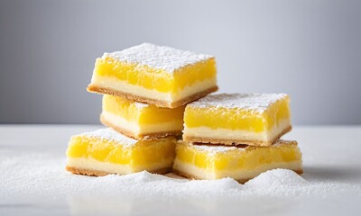 Delicious Lemon Squares with Powdered Sugar on a Light Background