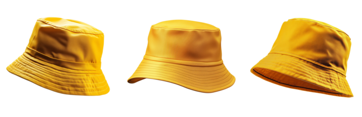  Breathtaking realistic photo of a yellow bucket hat with a transparent background PNG