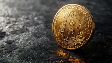 Golden Bitcoin on Dark Stone Surface