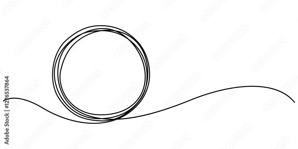 Poster continuous one line drawing of black circle. round frame sketch outline on white background. vector 