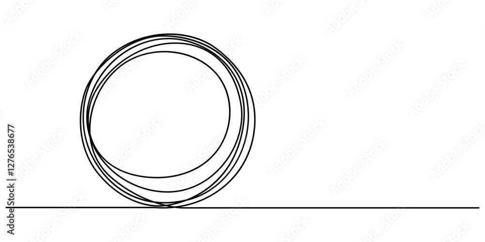 Poster continuous one line drawing of black circle. round frame sketch outline on white background. vector 