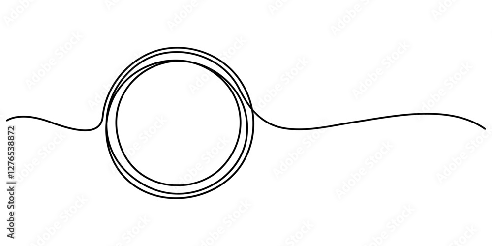 Poster continuous one line drawing of black circle. round frame sketch outline on white background. vector 