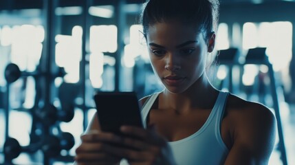 Social media rumors affecting a woman in a gym. Featuring anxiety and stress