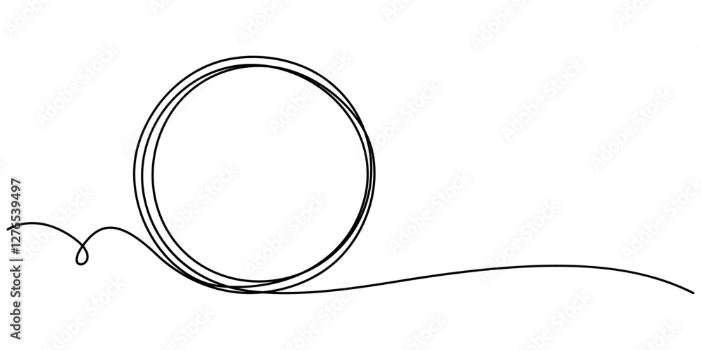 Poster continuous one line drawing of black circle. round frame sketch outline on white background. vector 