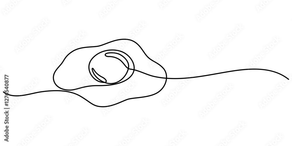 Poster continuous one line drawing of fried egg. vector illustration, world egg day simple web banner, back