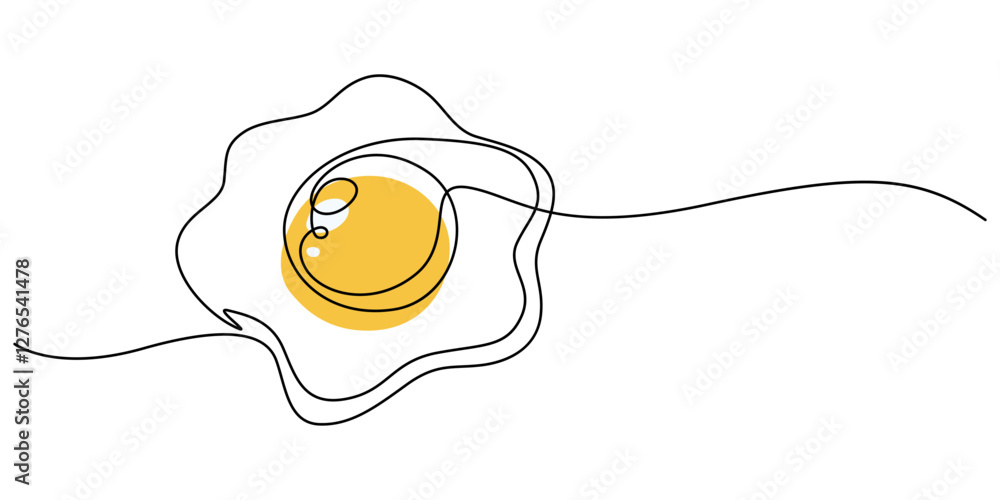 Poster continuous one line drawing of fried egg. vector illustration, world egg day simple web banner, back