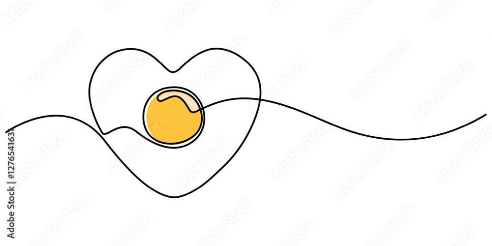 Poster continuous one line drawing of fried egg. vector illustration, world egg day simple web banner, back