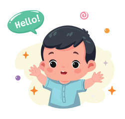 kid baby boy happy smile  hello expression hands up