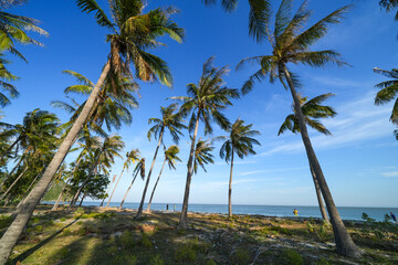 View of Chao Sam Phraya Beach, Pran Buri District, Prachuap Khiri Khan Province, Thailand, taken on...