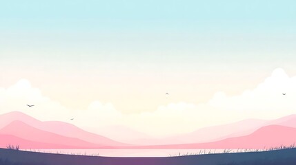 Fototapeta premium Serene Pink Mountain Landscape With Calm Lake And Sky