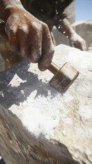 Stone Carver Crafting Sculpture with Hammer Chisel Artistry Skill Construction Legacy Building Heritage