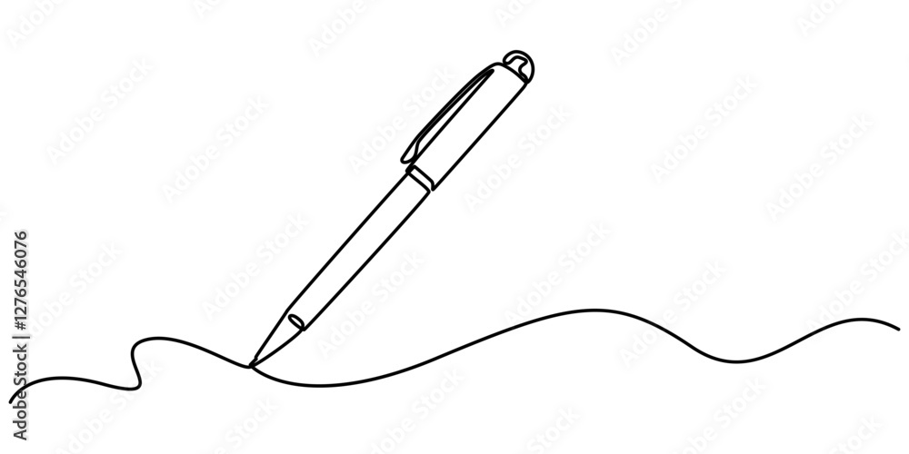 Poster pen signature continuous line icon, continuous one line drawing writing pen isolated minimalist line