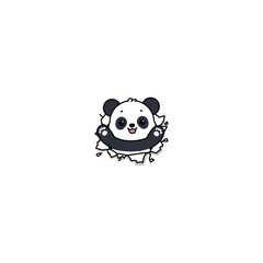 Fototapeta premium Cute cheerful panda break through the paper cartoon, vector illustration