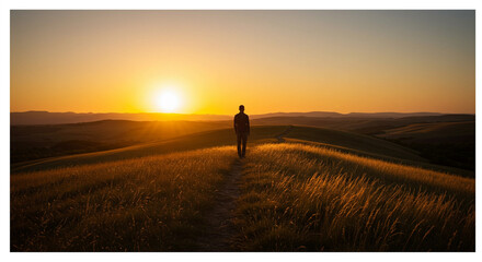 silhouette of a man walking on a field