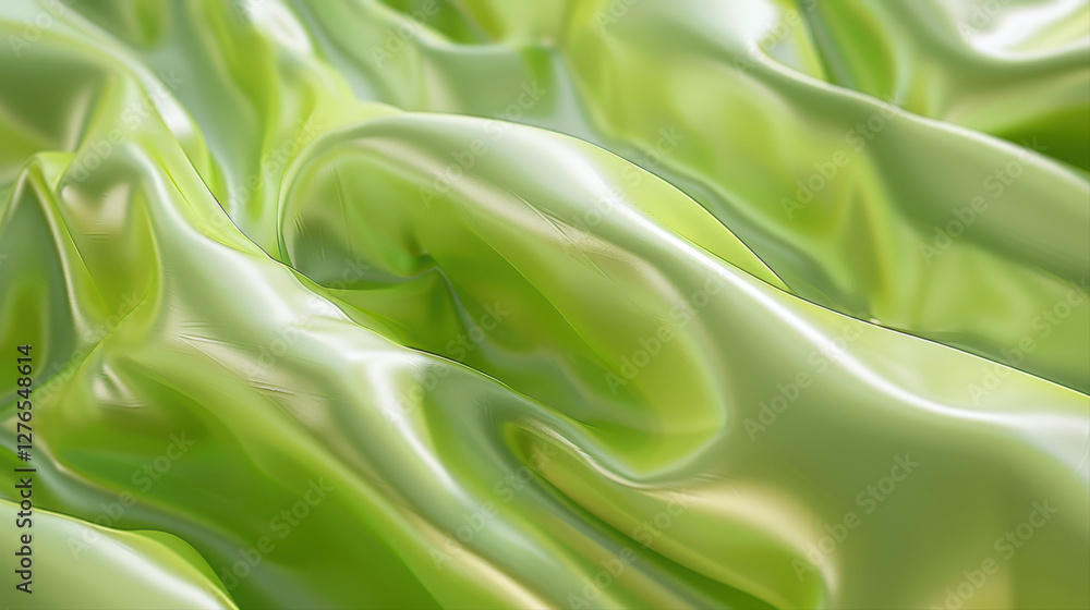 Poster smooth, glossy fabric in bright apple green, creating vibrant and lively atmosphere. texture adds de