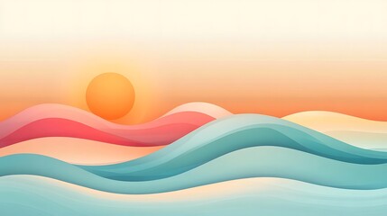 Obraz premium Abstract Sunset Waves Ocean Landscape Art