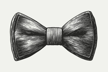 Bow tie Ink sketch woodcut engraving isolated on white background. vector illustration. Vintage engraved style stroke drawing
