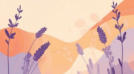 Lavender Silhouettes Against Abstract Pastel Landscape