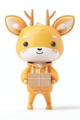 Fototapeta premium Deer in delivery costume cute toy white background.