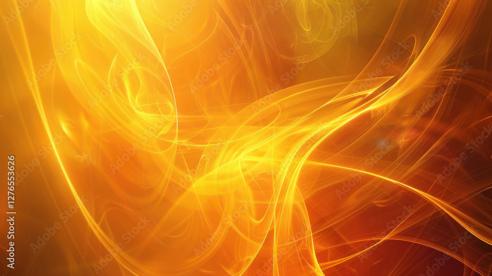 Poster glowing amber background with gradient effect, creating warm and vibrant atmosphere. swirling patter