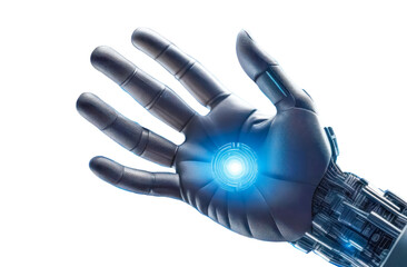 Bionic hand, robot hand, artificial intelligence, helping hand from the future. Isolation on transparent background.