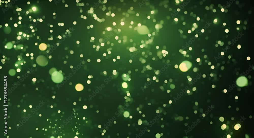 Poster dark green abstract background with moving particles and bokeh 4k