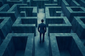 Businessman Navigating Complex Maze Path