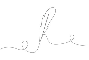 Minimalist continuous line drawing of a bird feather. Elegant abstract vector illustration