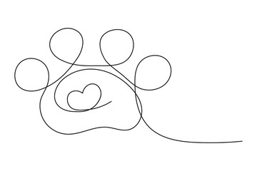 
Dog paw continuous one line art and isolated outline minimalist design With white Background
