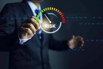 Risk management concept with businessman plan to reduce investment risk and manage organizational matters such as financial, staff turnover, sales or legal matters