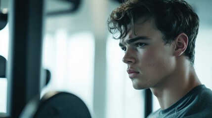 Obraz premium Social media rumors affecting a young man in a gym. Featuring distraction and worry