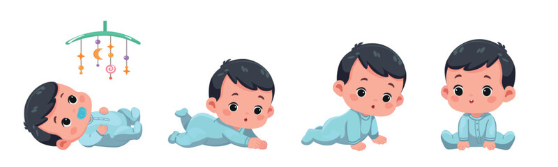 cute baby boy in growth cycle progress set