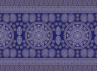 Seamless Chunri Bandhani  Rajasthani Pattern Vector illustration, white floral on royal blue background, use in  fabric, textile, cloth, paper, wallpaper, backdrop, print, warping.