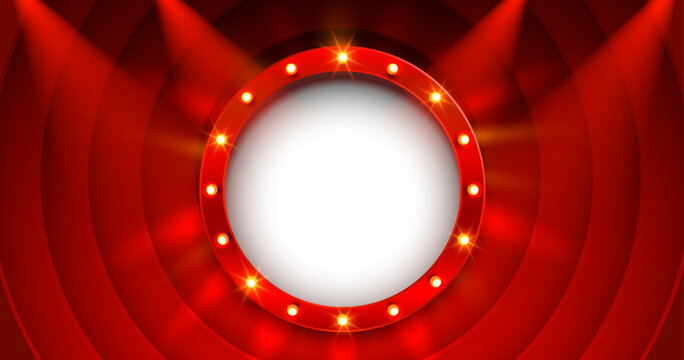 Red frame retro billboard, blank showtime text. Vector illustration