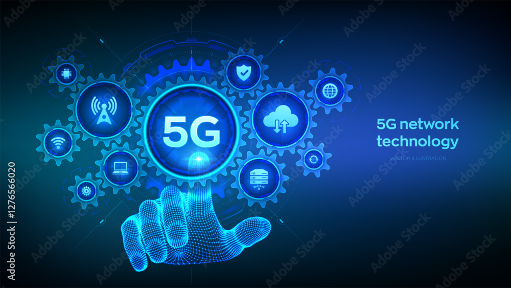 Poster 5g network wireless systems technology concept. smart city. iot. 5g mobile internet wifi connection.