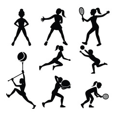 basketball players silhouettes bundle set on a white background