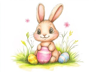 cute cartoon-style Easter bunny hand-drawn