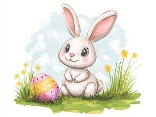cute cartoon-style Easter bunny hand-drawn