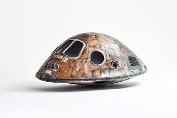 Selective focus unidentified flying object from space isolated on white background, Alien UFO on white background.