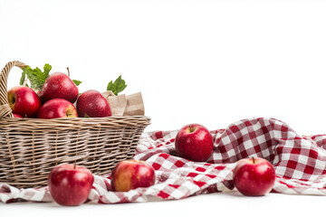 Picnic concept background with blank space isolated on white background, Selective focus outdoor picnic activity with food and drink, Picnic concept with copy space.