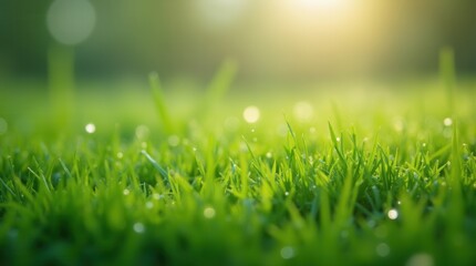 Fototapeta premium Peaceful Morning Dew Drops on Fresh Green Grass