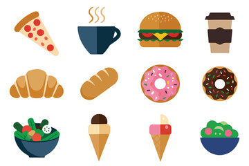 Food flat Illustration Icons set, Food Vector Art Illustration Clipart. set of food Illustration bundle	